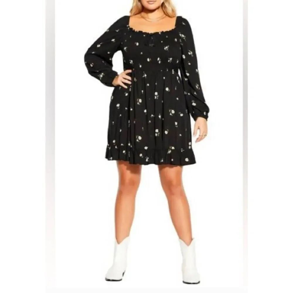 City Chic Dress Darling Ditzy Black Floral Peasant Western Festival 1X 18 BNWT